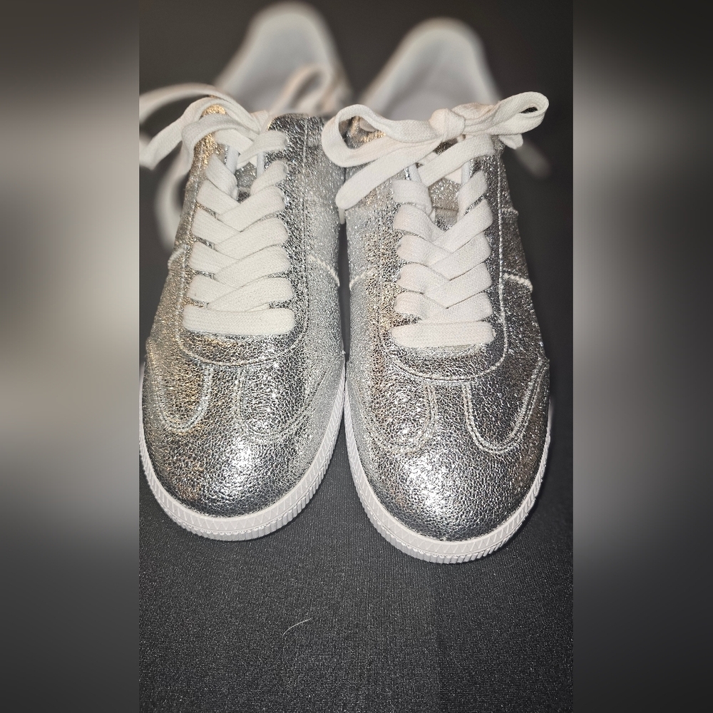 On 34th Silver and White Sneakers